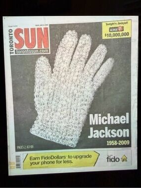 Toronto Sun - Michael Jackson’s death - Michael’s white glove